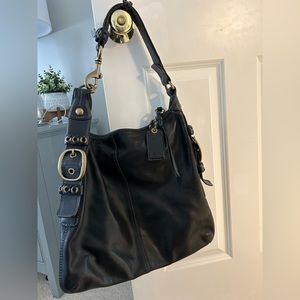 COACH Bleecker Felicia leather XL Slim Duffle Hobo (Black Leather)